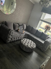 Ashton Chesterfield Corner Sofa in Steel Plush Velvet