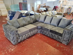 Ashton Chesterfield Corner Sofa in Steel Plush Velvet